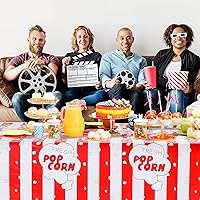 Vista 6 de Irenare Mantel de plástico con diseño de palomitas de maíz, 3 piezas, para carnaval, fiesta temática de circo, suministros de fiesta de cumpleaños
