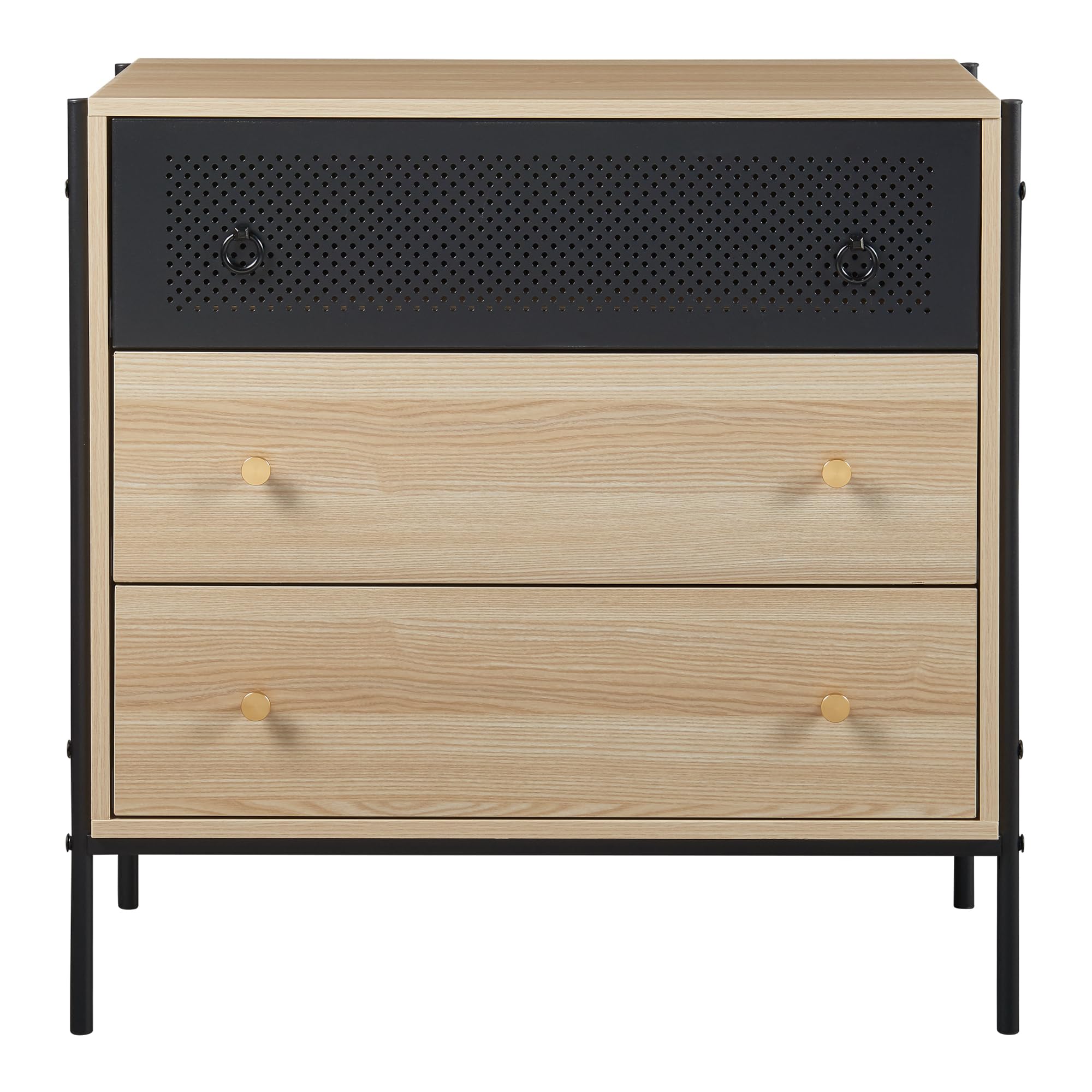 [en.casa] Cassettiera Comò con 3 Cassetti Ampi Mobile Organizzatore per Soggiorno Camera da Letto Mobile Contenitore 80 x 80 x 40 cm Effetto Rovere/Nero