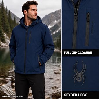Spyder Mens Insulated Hooded Jacket Full Zip Water Resistant Windbreaker