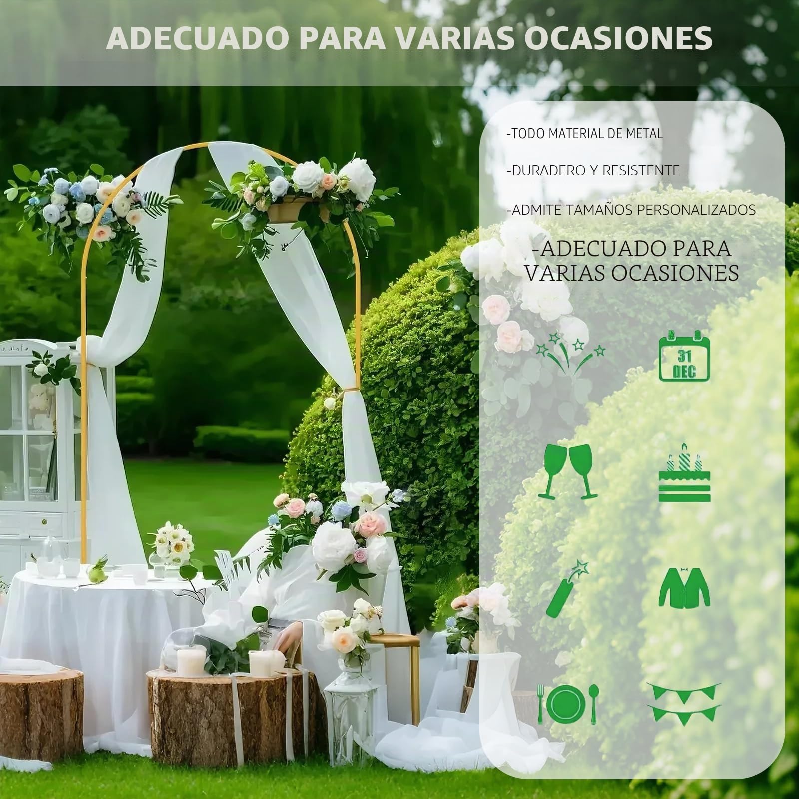 Estructura y soporte de fondo de metal dorado de 1,8 m de altura y 0,8 m de ancho para bodas, cumpleaños, graduaciones y fiestas
