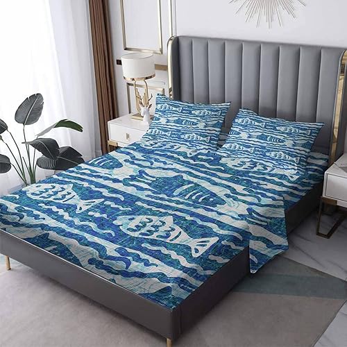 THYUNQ Juego de sábanas divididas tamaño King para cama ajustable, sábanas y fundas de almohada, 5 piezas, patrón de vida marina, juego de sábanas THYUNQ Juego de sábanas divididas tamaño King para cama ajustable, sábanas y fundas de almohada, 5 piezas, patrón de vida marina, juego de sábanas