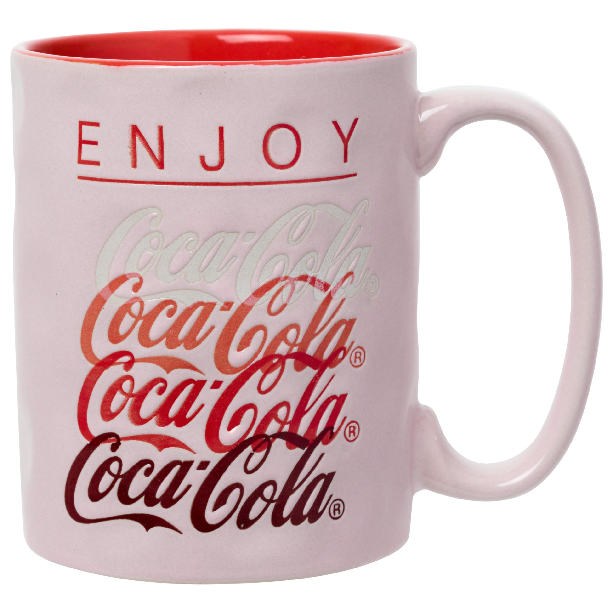 Silver Buffalo Coca Cola Lined Up Logos Wax Resist 17oz Ceramic Pottery Mug