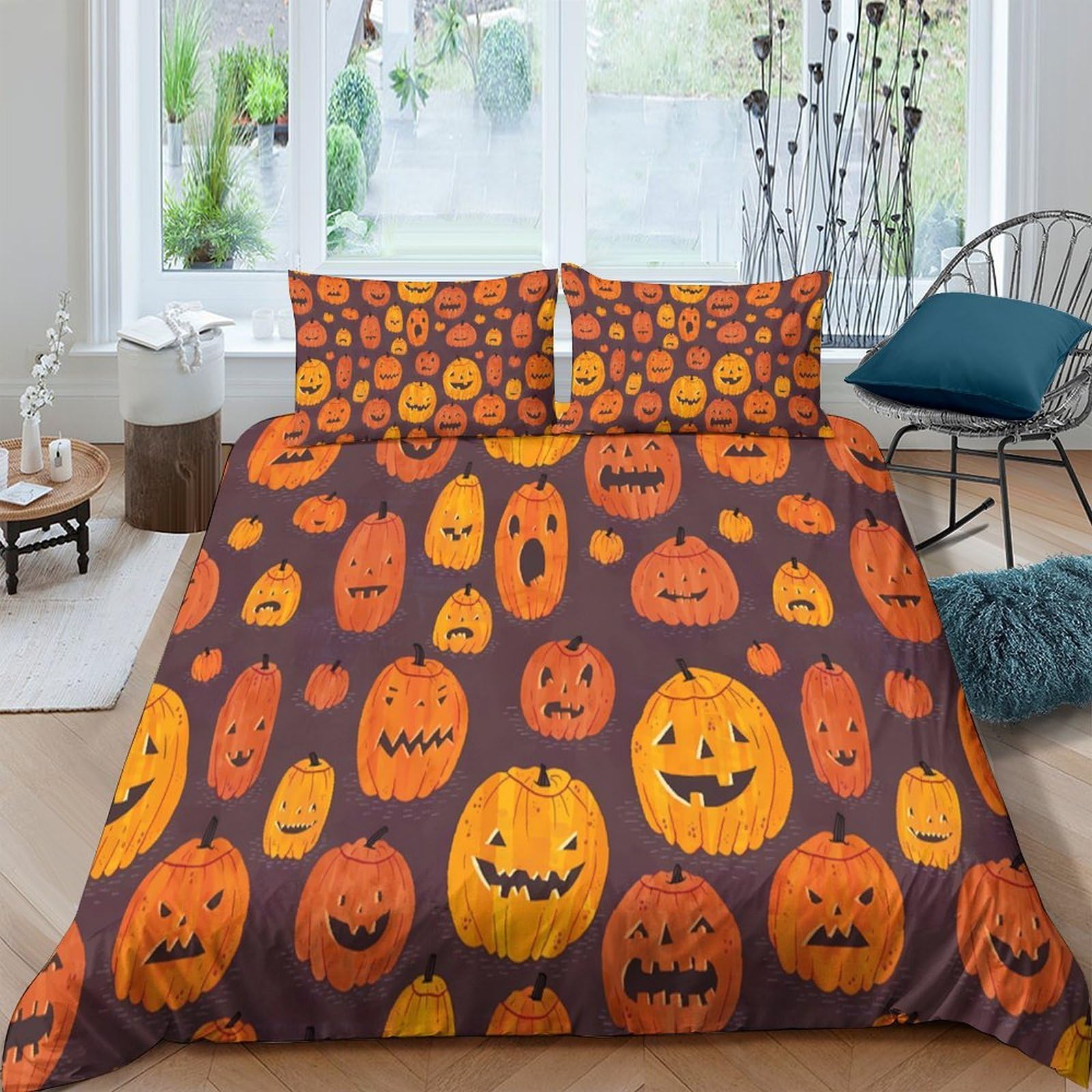 Ctjqhvkz Style-2 3D Printed Halloween Pumpkin Fitted Sheet Microfiber Orange Brown Mattress Cover For Bedroom Dorm Decor Protection Single（135X200cm）