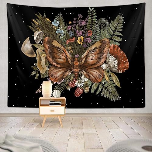 Miniatura 3 de Tapiz bohemio de polilla de hongos para niñas, estético, vintage, mariposa, plantas botánicas, tapices de arte para colgar en la pared para