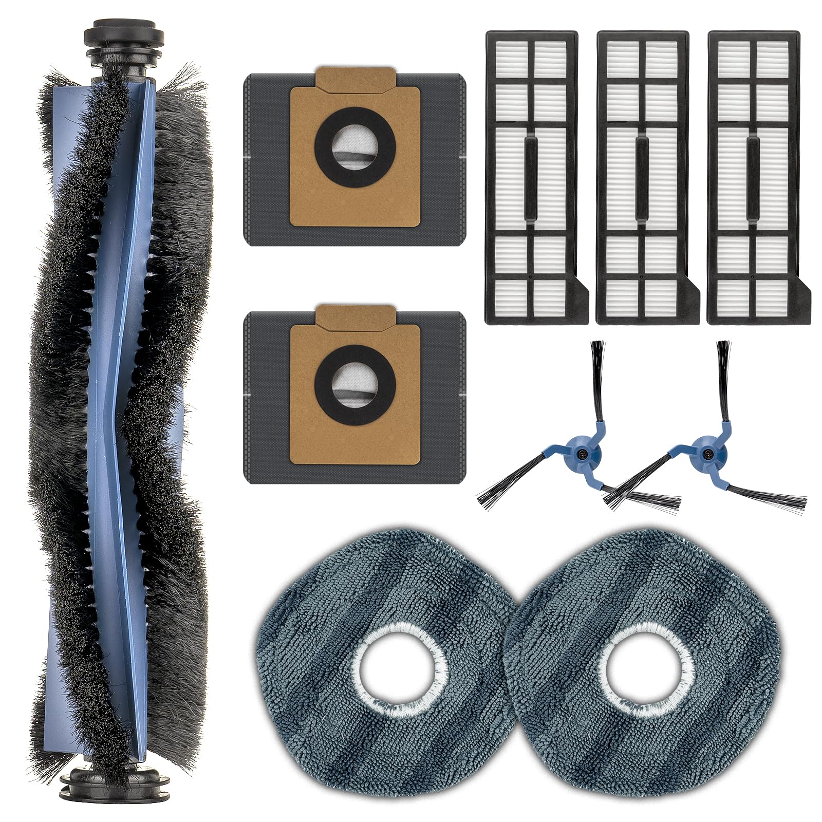 (10 Pack) X10 Pro Omni Replacement Parts Compatible With Eufy X10 Pro Omni Robotic Vacuum, 1 Roller Brush, 2 Side Brushes, 2 Dust Bags, 3 HEPA Filters, 2 Mop Pads, Accessories Kit