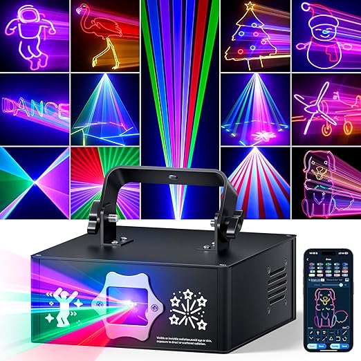 APP DJ Laser Lights Professional - 200+ 3D RGB Animation Laser Light Show, Hand Drawing, Custom Patterns, Sound Actived & DMX Sync for Party, Stage, Club