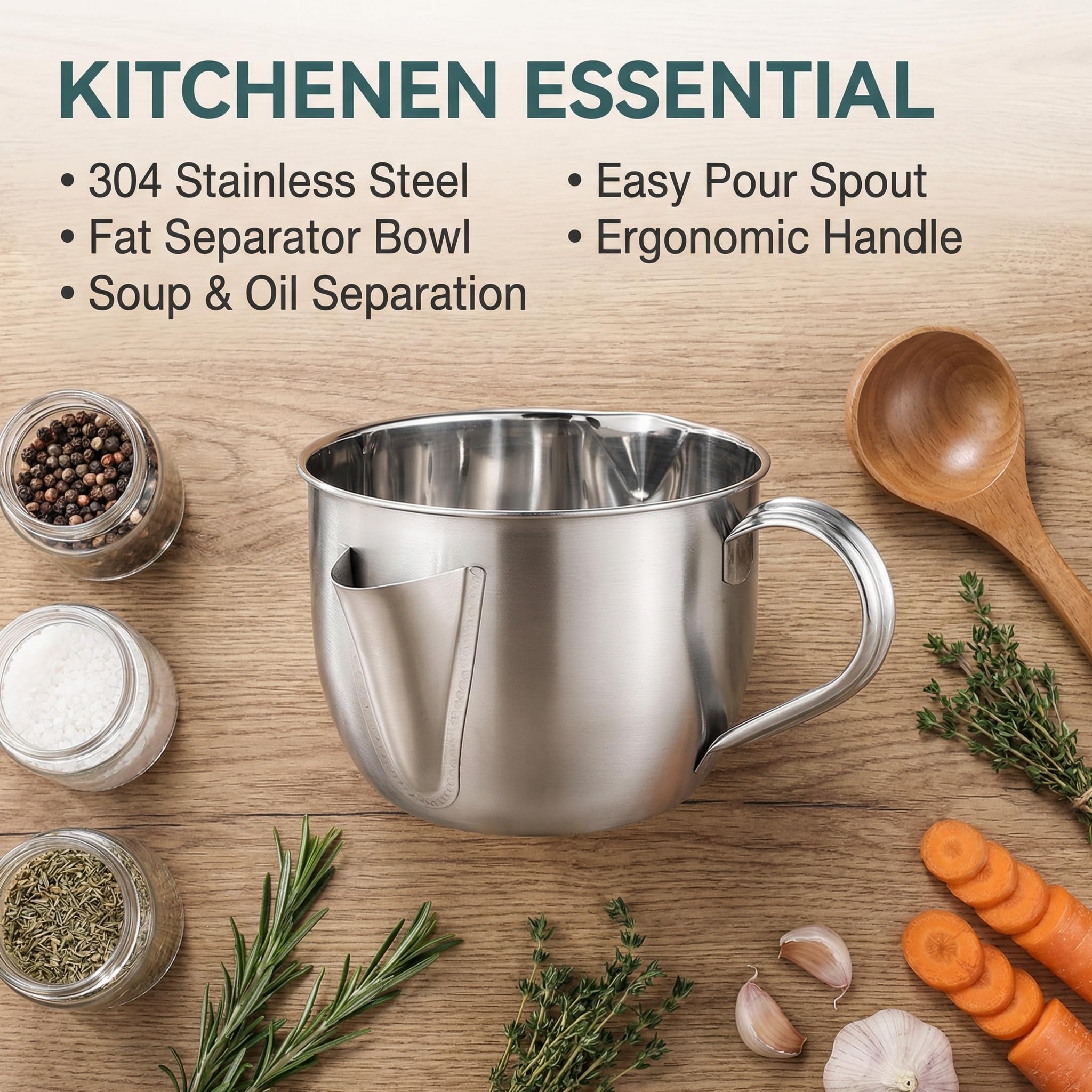 Caraffa separatrice grasso in acciaio inox 304, 1000 ml, separatore grasso con coperchio e pennello, separatore grasso da cucina, può essere utilizzato per fornelli a induzione, cucina, filtro