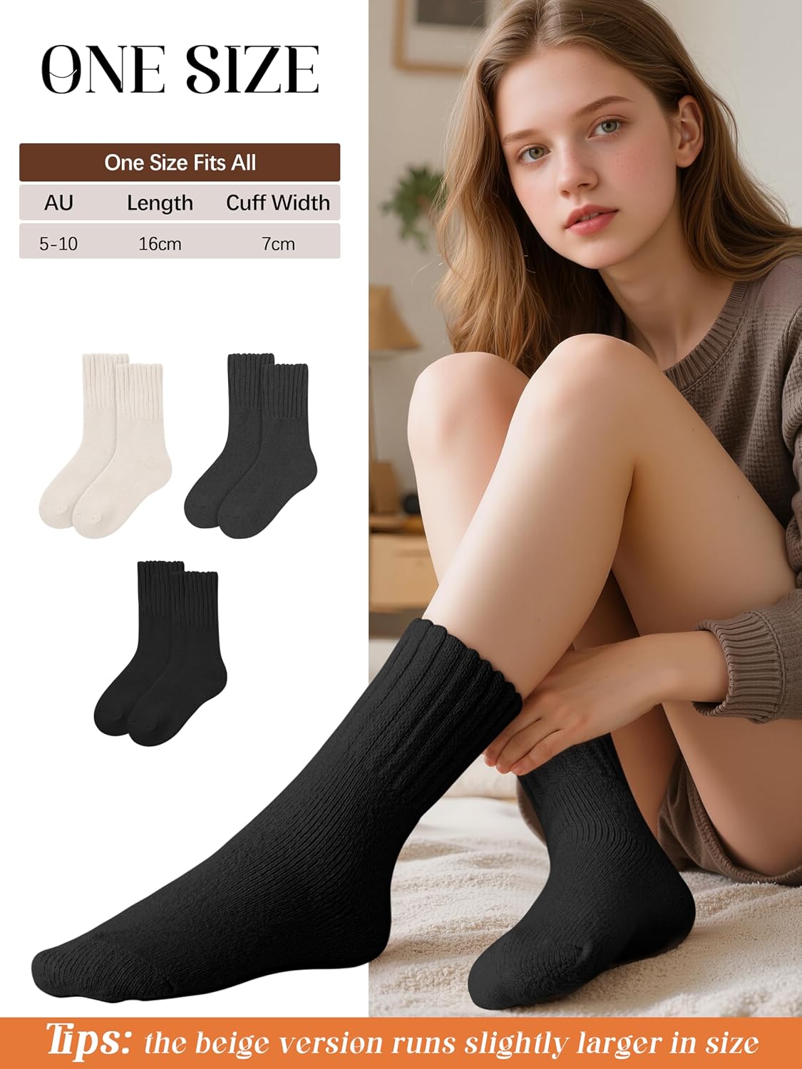 3/5 Pairs Boot Socks for Women Winter Warm Thick Cozy Crew Sock Thermal Knit Solid Color Socks Christmas Gifts image 2