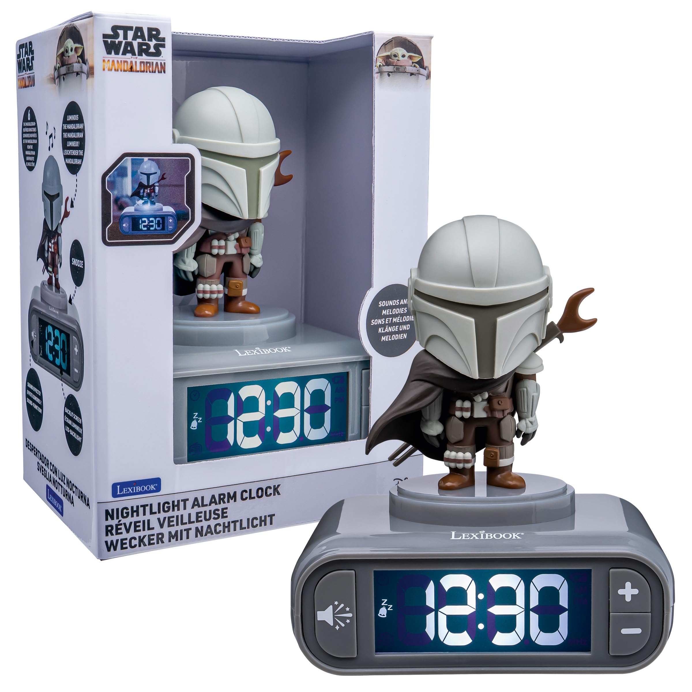 LEXIBOOK, Star Wars, Mandalorian Alarm Clock Sounds, Grey, RL800SW1LXB