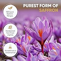 Vista 4 de Param Kesar® Supreme Saffron, 100% Organic, Pure Kashmiri Super Mongra Saffron Threads, Top Grade, Food Safety Certified, Non-GMO (1 gm)