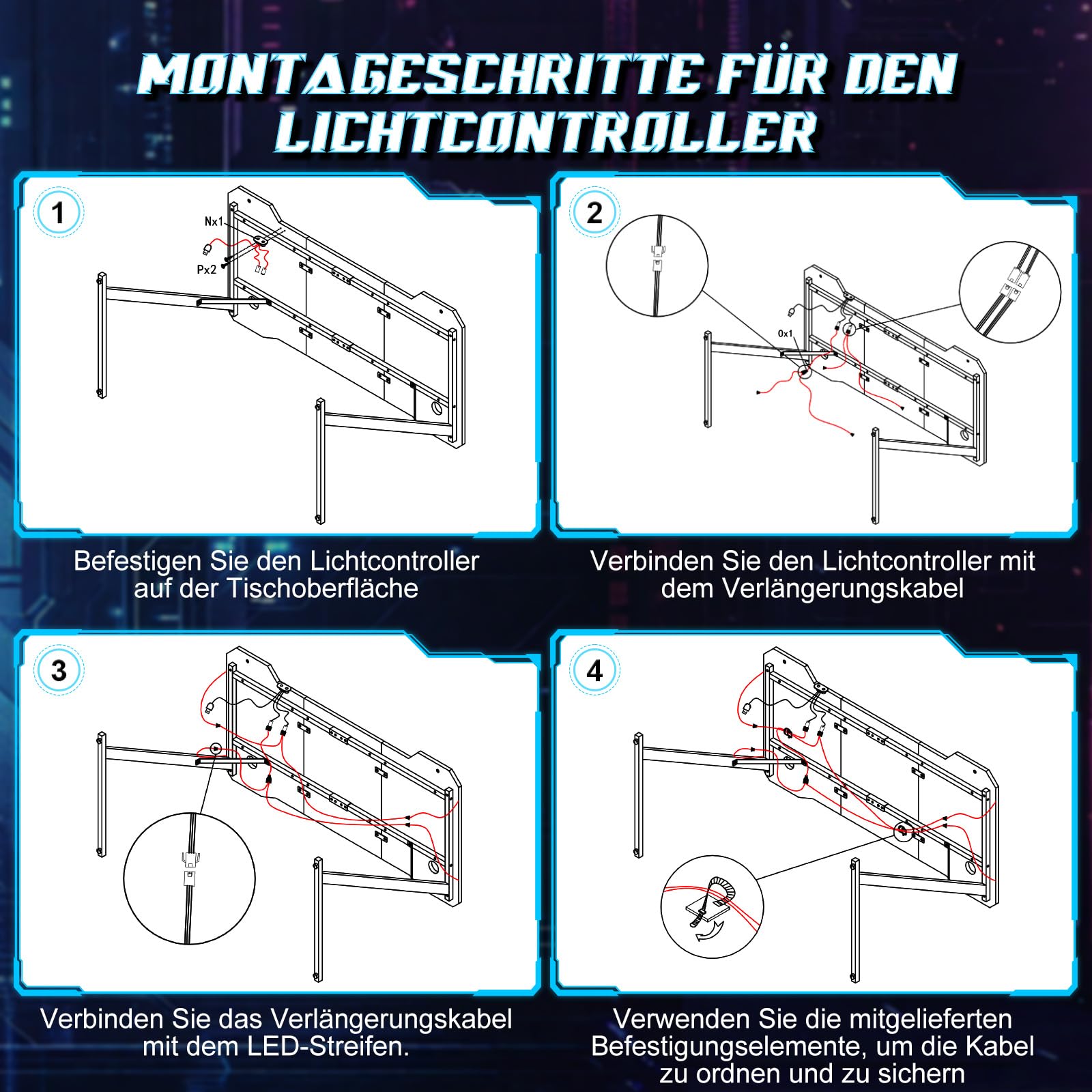 JUMMICO Gaming Tisch mit LED-Beleuchtung, RGB Gaming Tisch, Stabiler Computertisch für Homeoffice und Gamer,Gaming Schreibtisch mit Kopfhörerhalterung und Getränkehalter, 120 x 60 cm, Schwarz