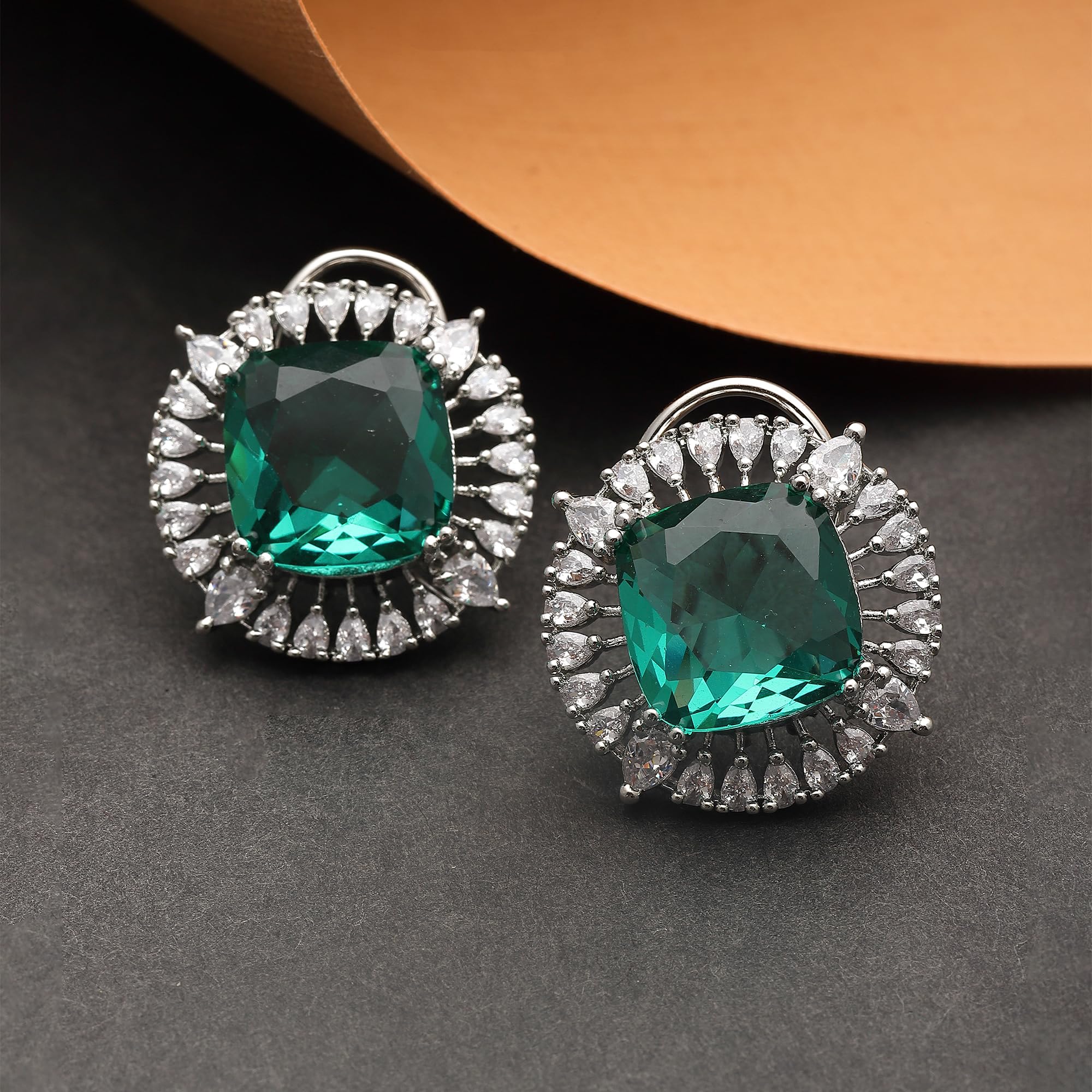 Rhodium-Plated American Diamond Stud Earrings
