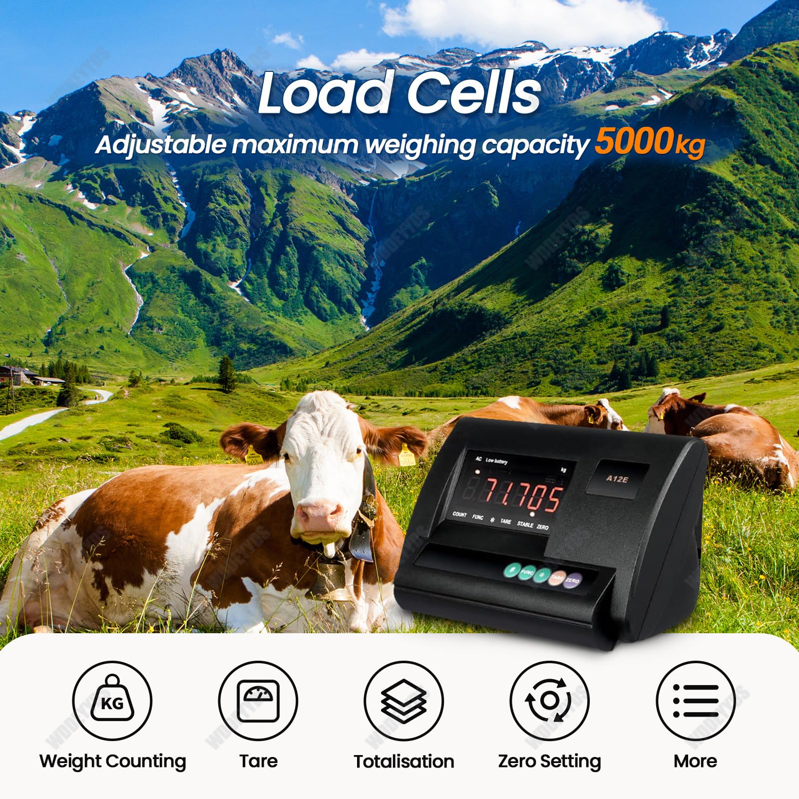 Livestock Scale Kit, 5000 kg / 11023 lbs Steel Beam Compression Load Cell Scales Floor Scale Kit for Animals Cattle Goats Pigs Horse Sheep with Weighing Indicator