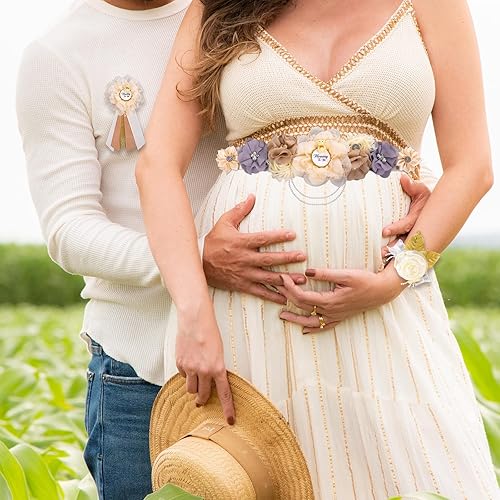 Miniatura 6 de Juego de cinturón de maternidad de oso de peluche para baby shower, papá para ser ramillete, flores de mano, decoración de baby shower para niño y