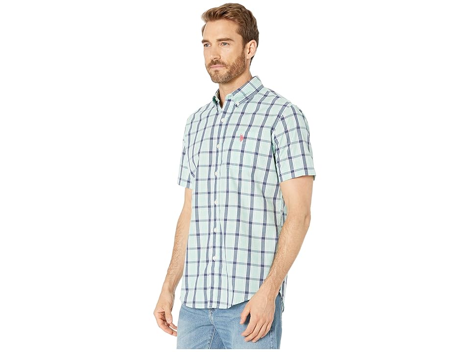 

U.S. POLO ASSN. Short Sleeve Small Plaid Woven (Sea Mist) Men's Clothing, Green