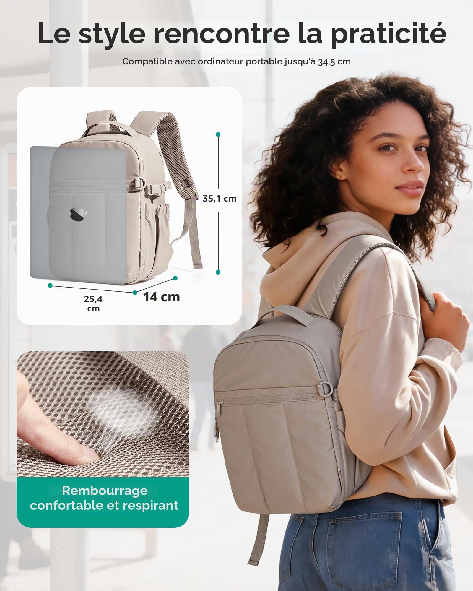 Bagsmart Sac à dos pour appareil photo, sac pour appareil photo DSLR SLR compatible avec ordinateurs portables de 33,78 cm (13,3 pouces), sac photo étanche, Marron café, 35 x 25,5 x 14 cm, Fashion