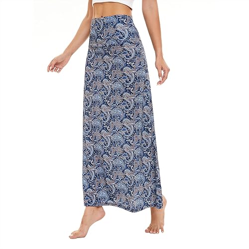 Zando Long Skirts for Women High Waisted Maxi Skirt Casual Trendy Dresses Workout Stretchy Flared Flower Skirt for Girls