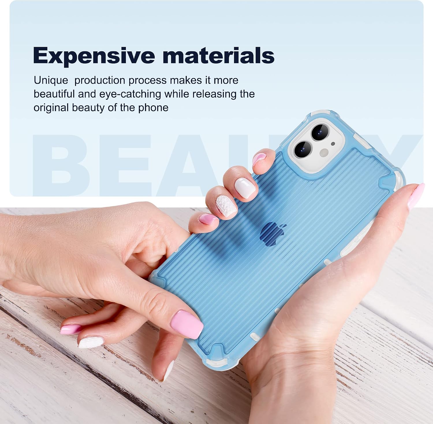 ULAK Compatible with iPhone 11 Case, Hybrid Transparent Striped Design Shockproof Protective Phone Case for Women Girls, Anti-Scratch Slim Bumper Back Cover for iPhone 11 6.1 inch, Blue