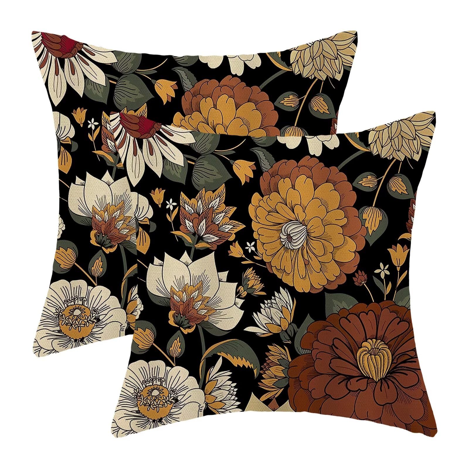 ZHOUYETAK Boho Floral Botanical Pillow Covers 20x20 Inch Set of 2, Mid Century Morden Abstract Outdoor Decorative Retro Flower Throw Pillows Bohemian