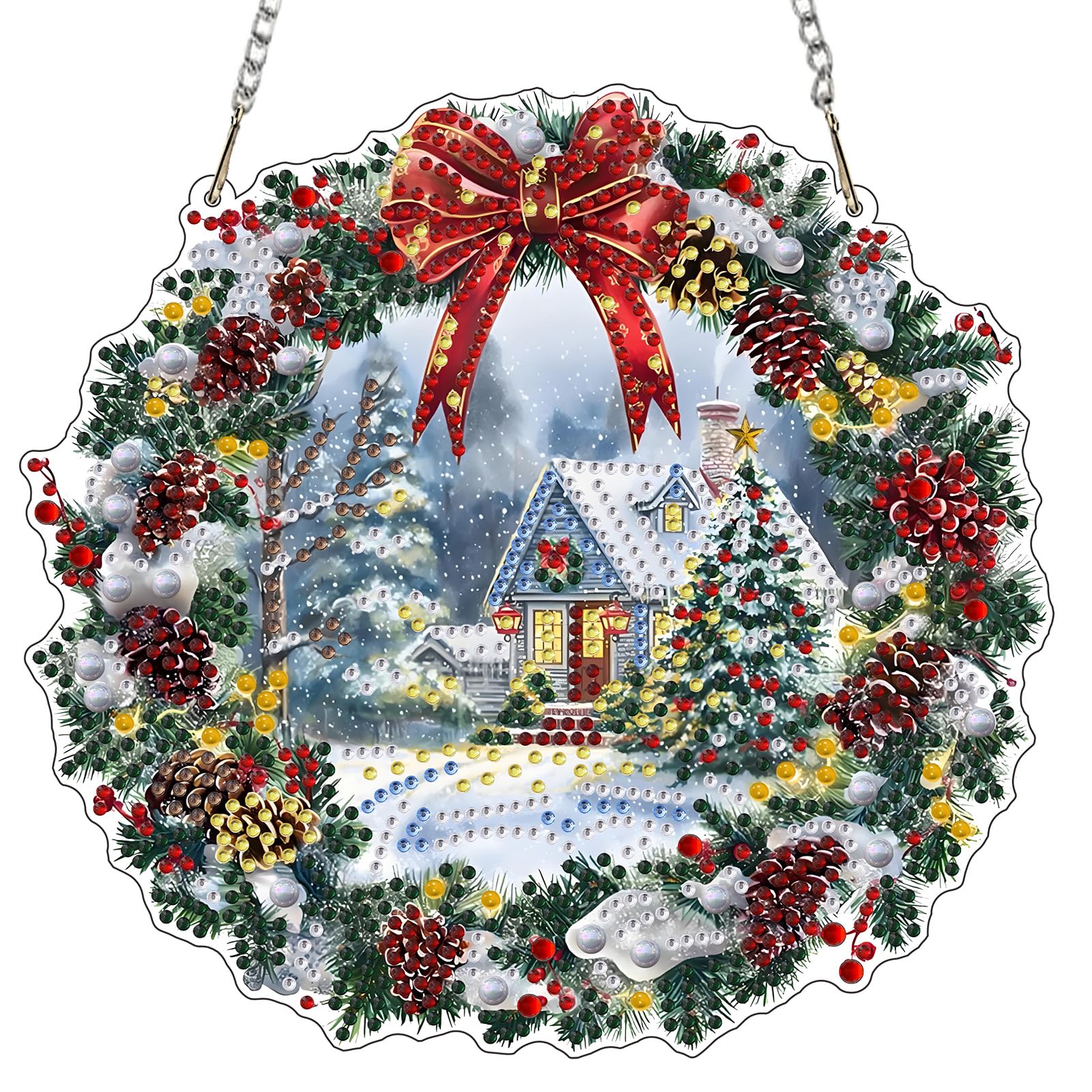 RICUVED Christmas Hanging Diamond Art Painting Pendant Kits, DIY Village Diamond Painting Hanging Kits for Adults Kids,5D Special Shaped Diamond Painting Hanging Crystal Art Ornament for Wall Decor