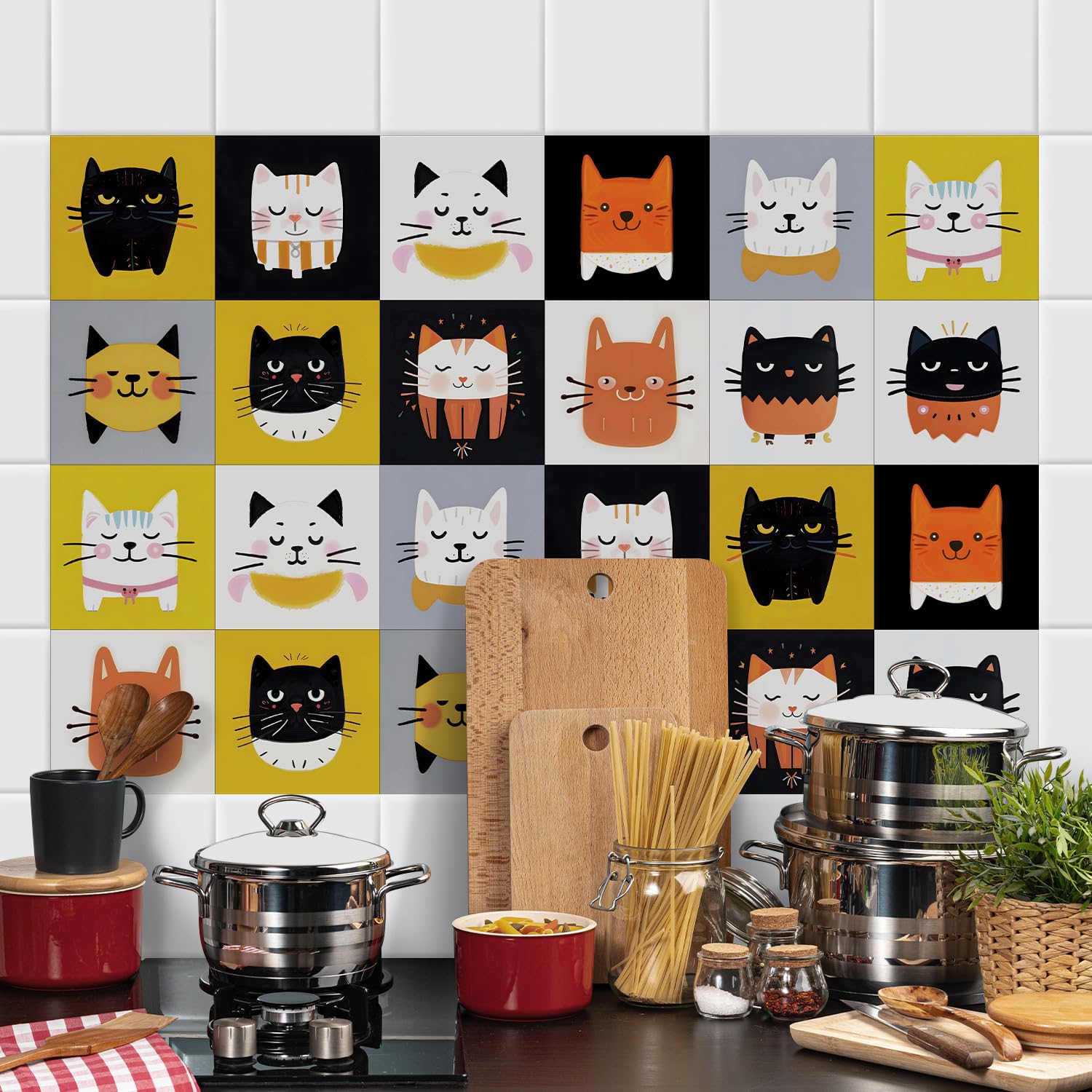 LMYSXAOZ Tile Stickers 20X20CM Cartoon Cat Peel and Stick Wall Waterproof Oil Proof PVC Decorative for Kitchen Washroom Bedroom,Floor Tiles