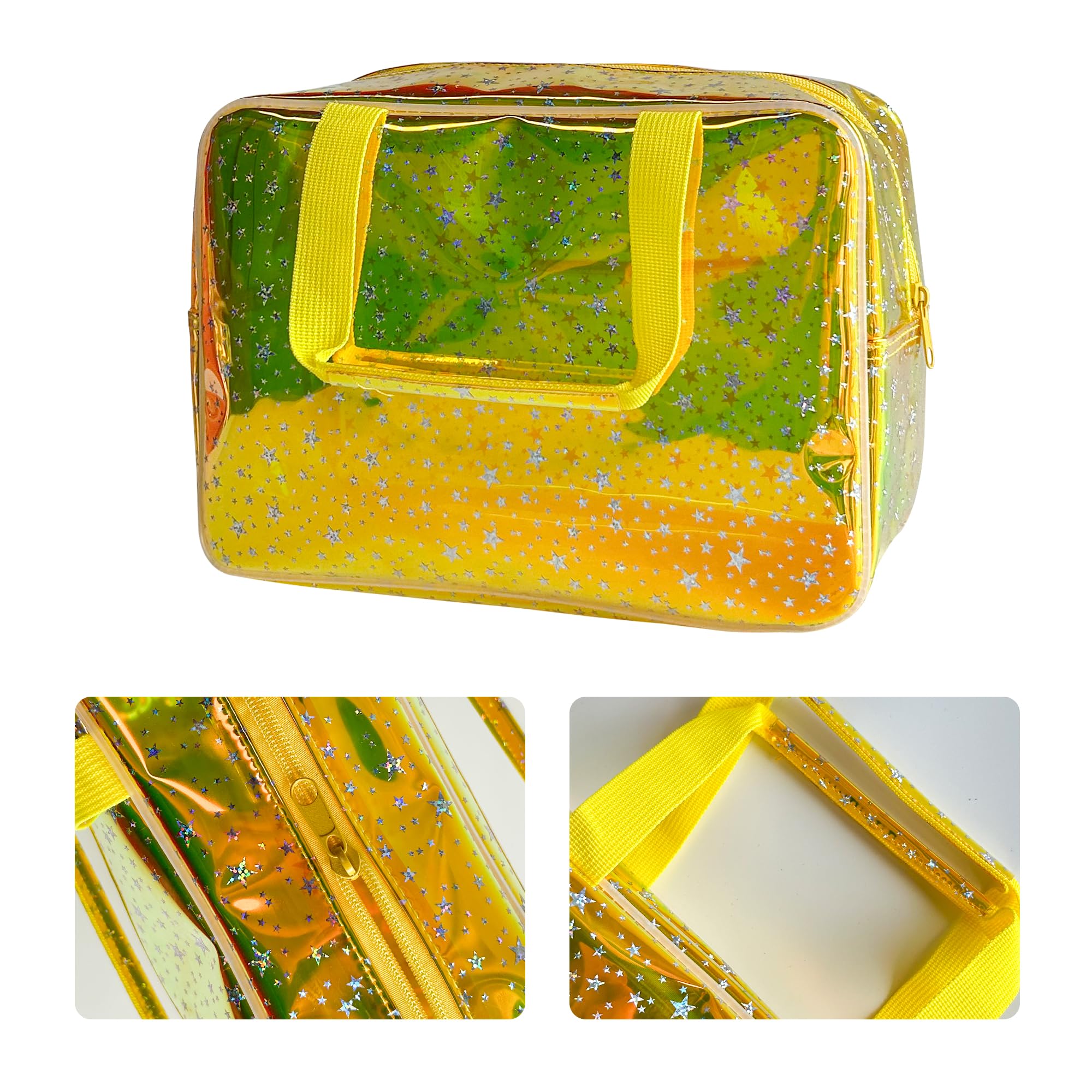 Borsa impermeabile in PVC a forma di stella per trucchi prodotti per la cura del trucco incluso 11,8 "x5.12" x8.26", Giallo laser, 11.81x5.12x8.27inch, Olografico