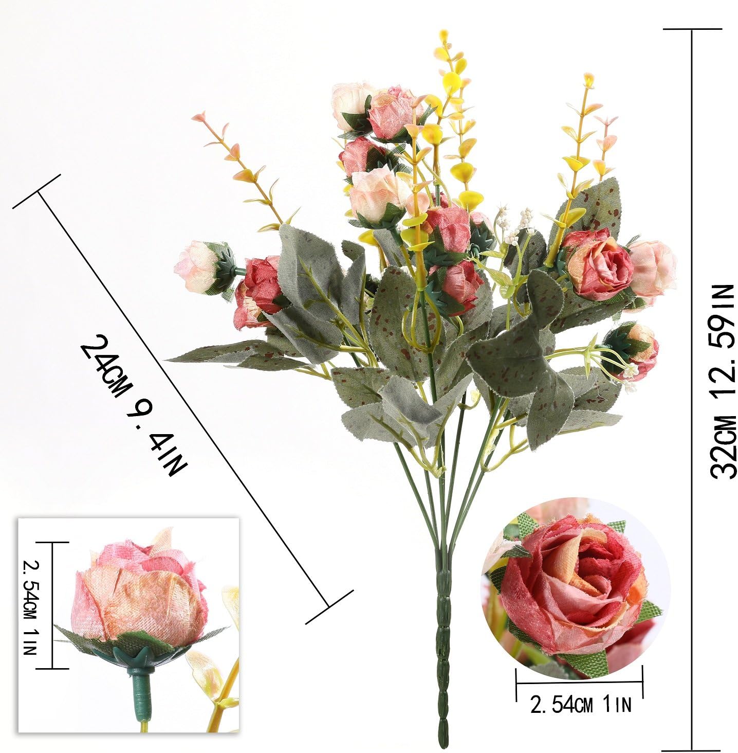 Luyue 7 Branch 21 Heads Artificial Silk Fake Flowers Leaf Rose Wedding Floral Decor Bouquet,Pack of 2 Small Size (Pink Coffee) : Home & Kitchen