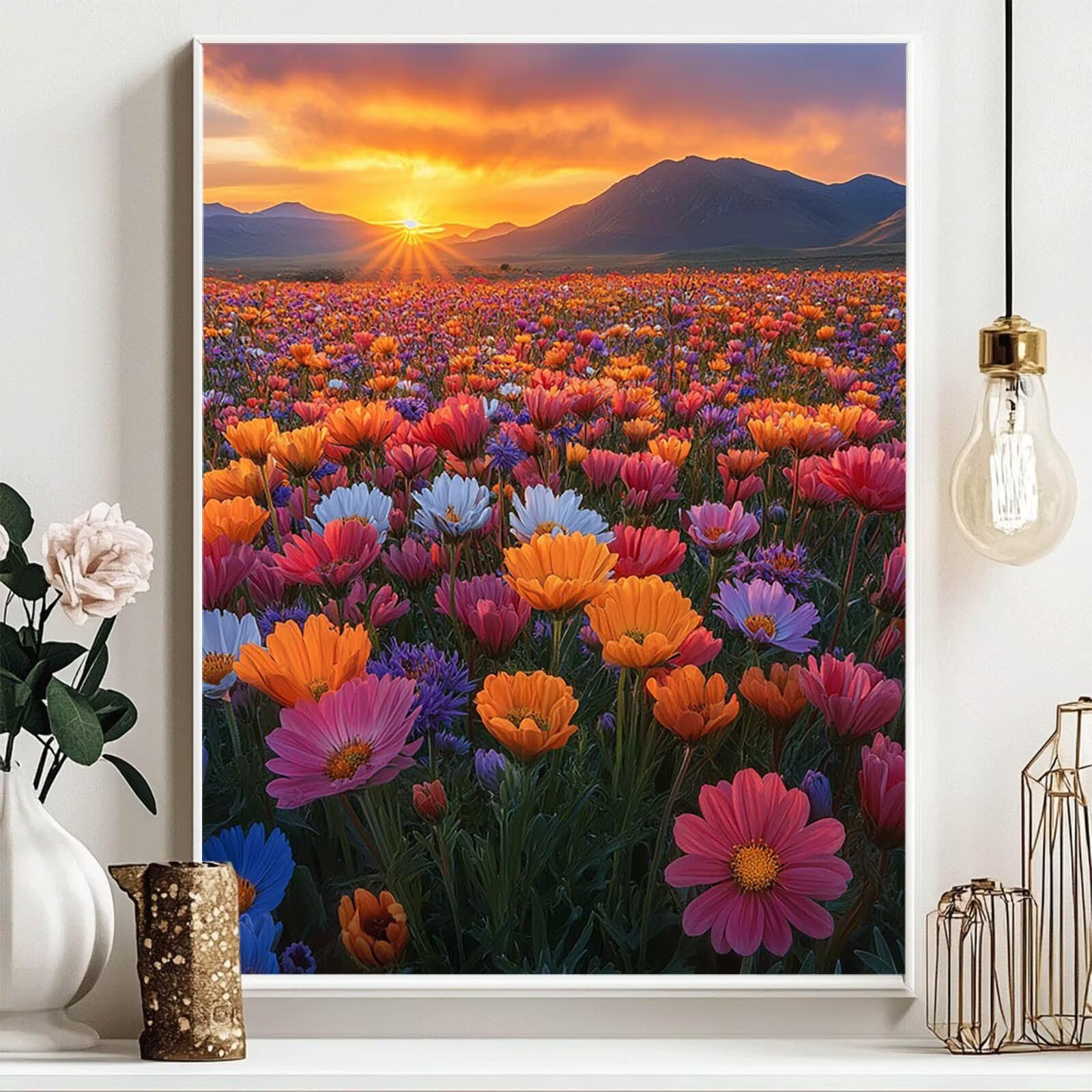 5D DIY diamentowy obraz ogrodowy zestaw do malowania diamentami dla dorosłych i dzieci pełny zachód słońca diamentowy obraz krzyż embroidery łatwy dla początkujących, kryształowa dekoracja ścienna