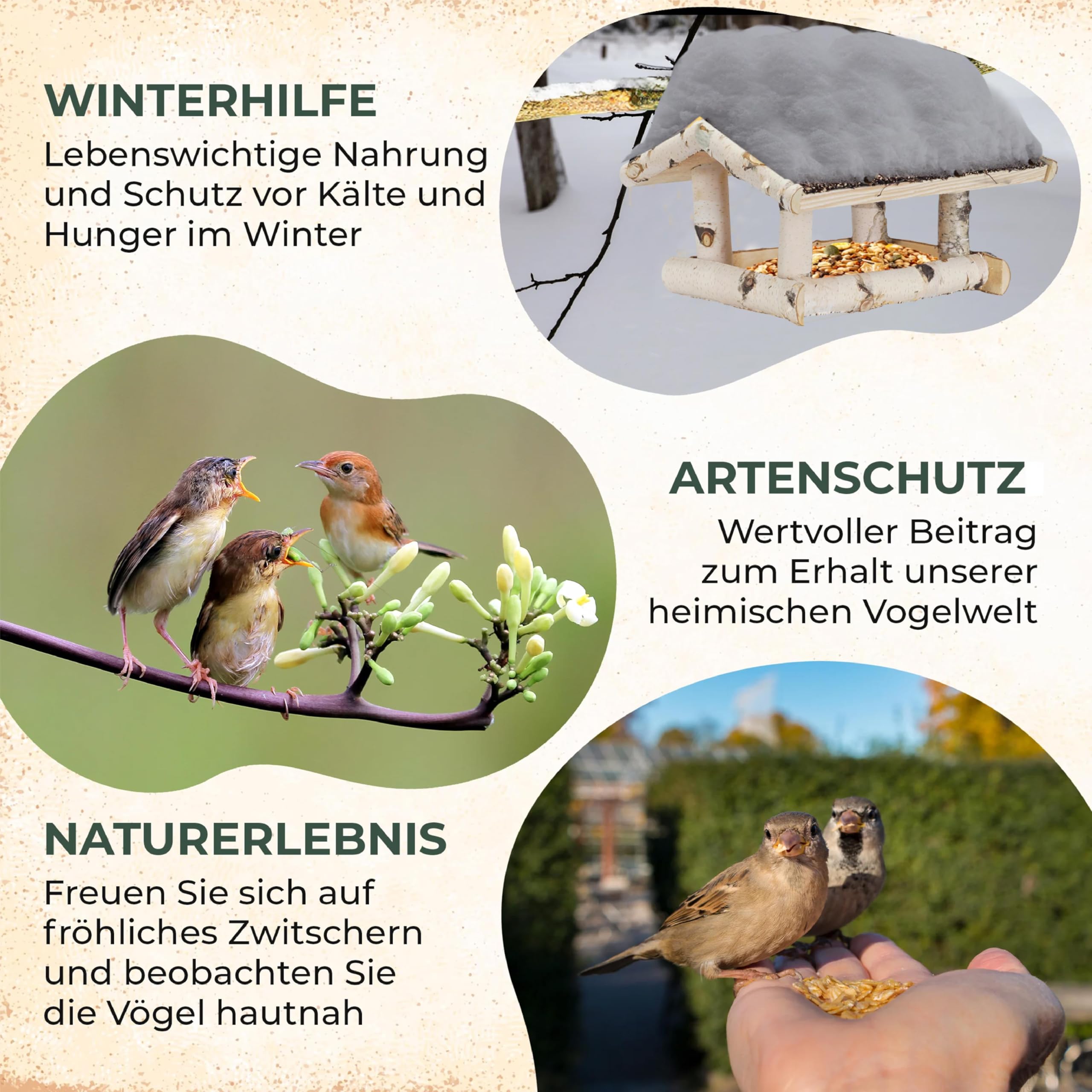 Vogelfutterhaus zum Aufhängen - Futterhaus für Vögel hängend - Bird House - wetterfest -wetterbeständiges Dach, 39×35×25 cm, inkl. 500g Vogelfutter sofort einsatzbereit Handgefertigt in der EU