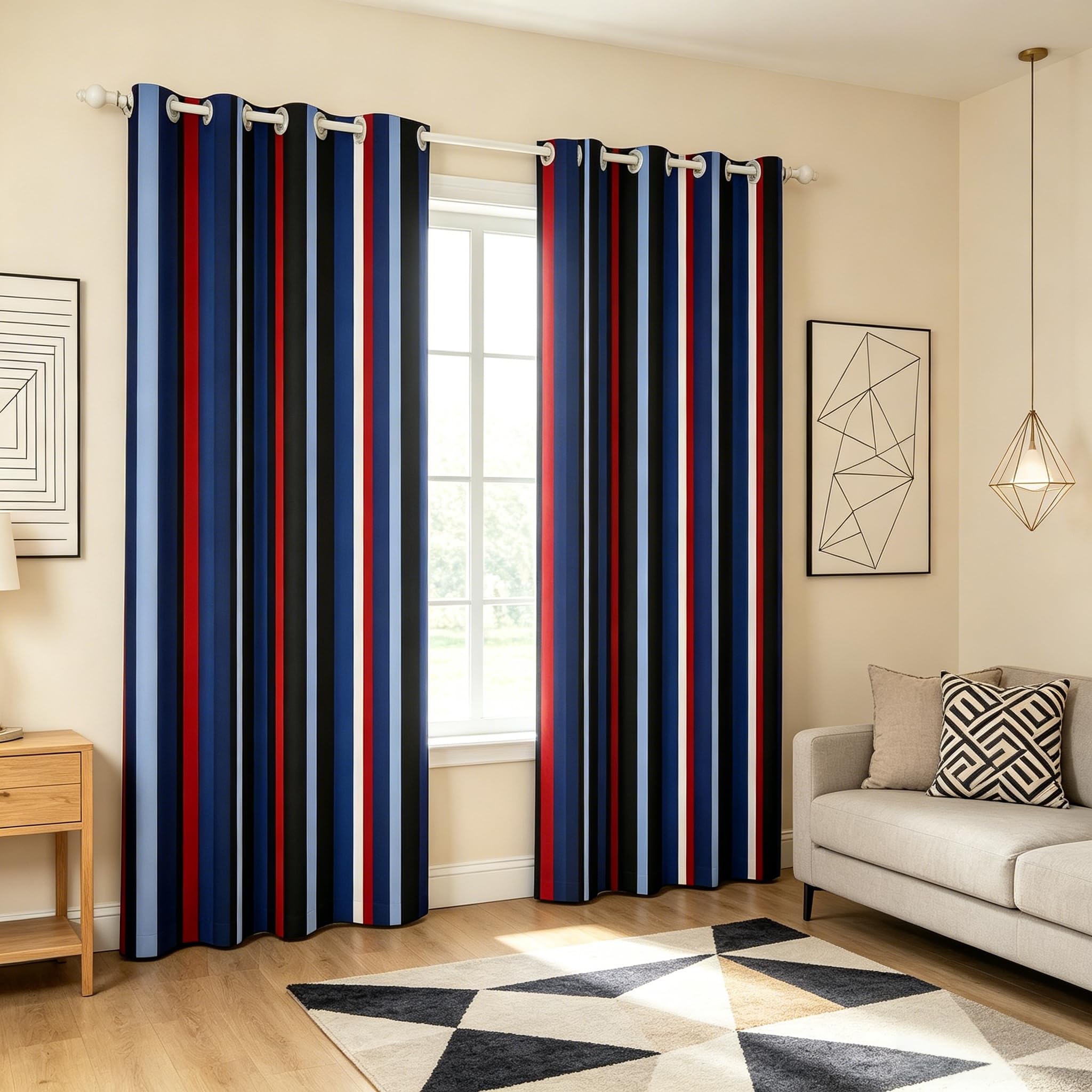 feelingyou Striped Blackout Curtains,Red Blue White Stripes Window Drapes for Children Gift,Geometric Shape Lightweight Microfiber Polyester for Bedroom Living Room, 66Wx90L inch — image 1
