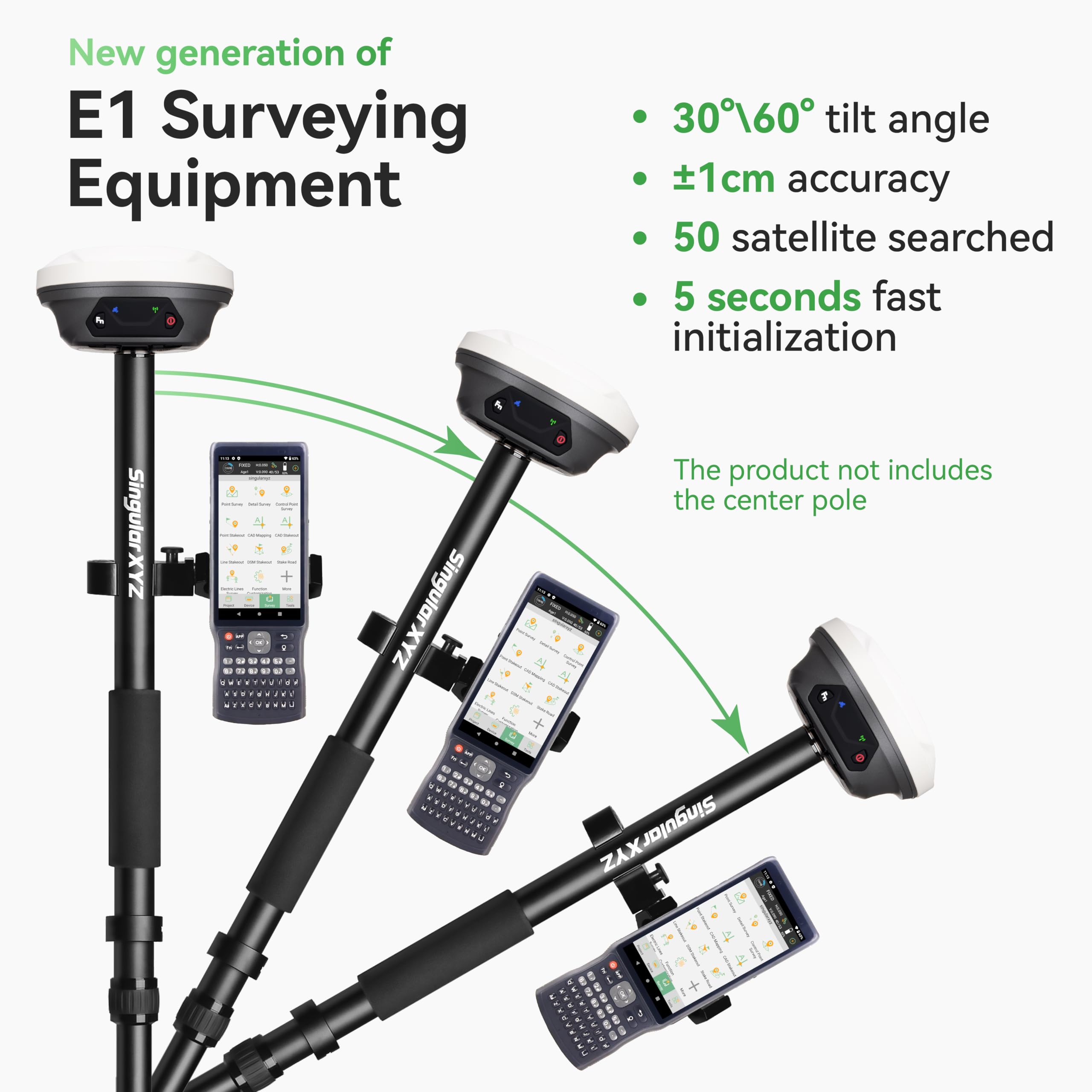 E1 RTK GNSS Equipo de encuesta Receptor GPS con IMU Rover y Base Colector de mano Land Total Station Equipo de topografía, sistema de navegación (incluye poste, tribrach, trípode)