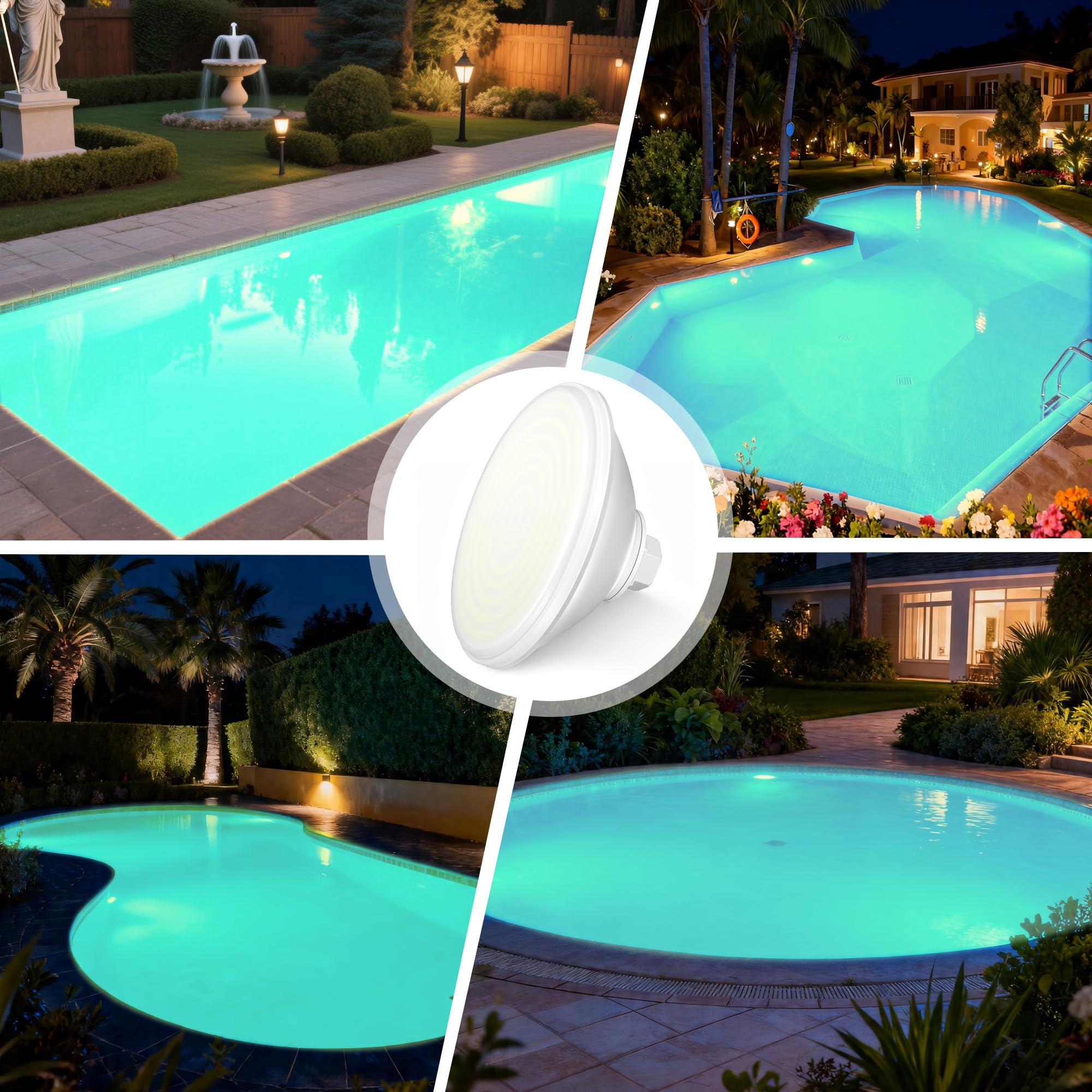LED Poolbeleuchtung PAR56, 30W Harz Gefüllt Unterwasserscheinwerfer Nicht Dimmbar 2400lm, 12V AC/DC Poollampen IP68 Wasserdichte, für Folien, Fertig und Betonbecken, Warmweißes Licht