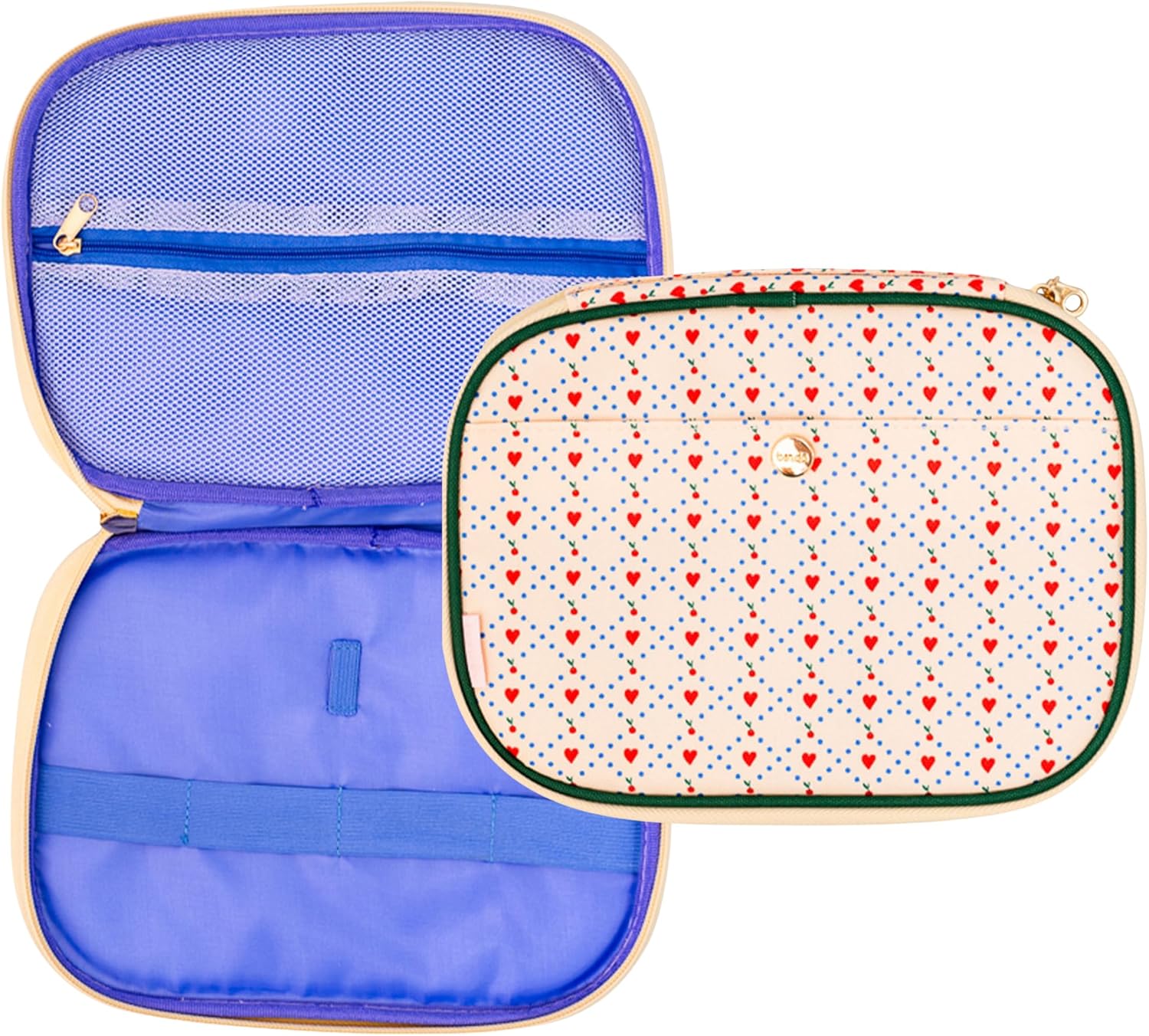 ban.do Electronic Organizer Travel Case, Lightweight Zipper Mobile Tech Pouch with Pockets and Cord Elastics, Cherry Hearts