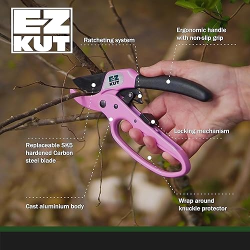 Miniatura 8 de EZ Kut Podadora rosa, funda, herramienta de cuchilla, 8.5 pulgadas, rosa y negro