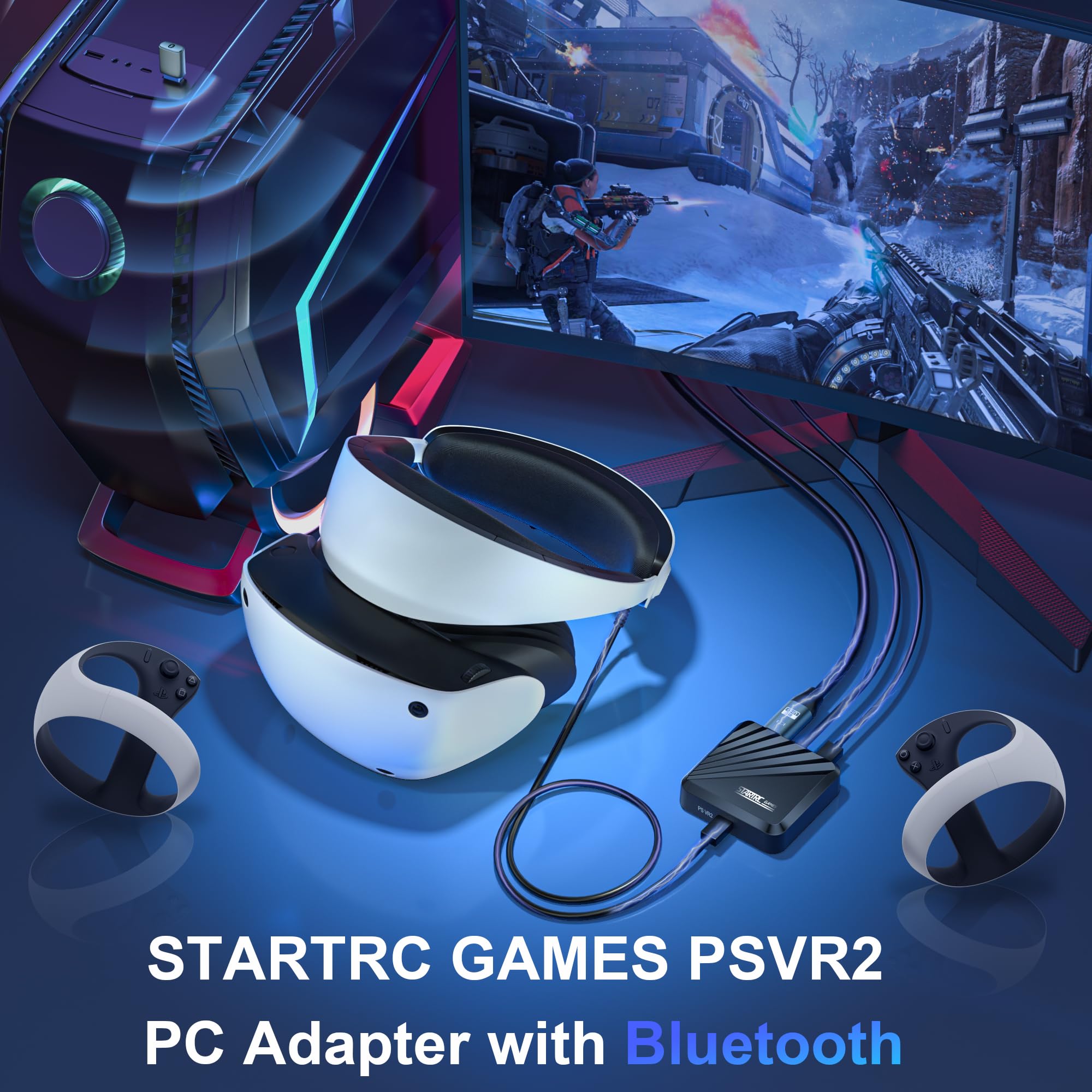 PSVR 2 PC Adapter with Bluetooth and Accessories Kit. Includes Expandable Power Adapter and Custom Bluetooth Receiver, DP 1.4 Cable & 15W Power Supply. Expand the PSVR2 Game Library Stable