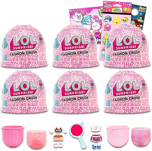 Juego de recuerdos de fiesta paquete con 6 juguetes misteriosos LOL Doll Fashion Crush más calcomanías Pikmi Pops, calcomanías Shopkins y más