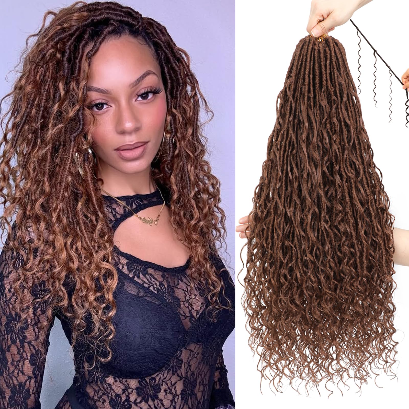 XIIMENALU Boho Faux Locs Crochet Hair 8 Packs Goddess Soft Locs with Curly Ends Pre-Looped Bohemian River Locs Crochet Hair Extensions for Black Women (30#