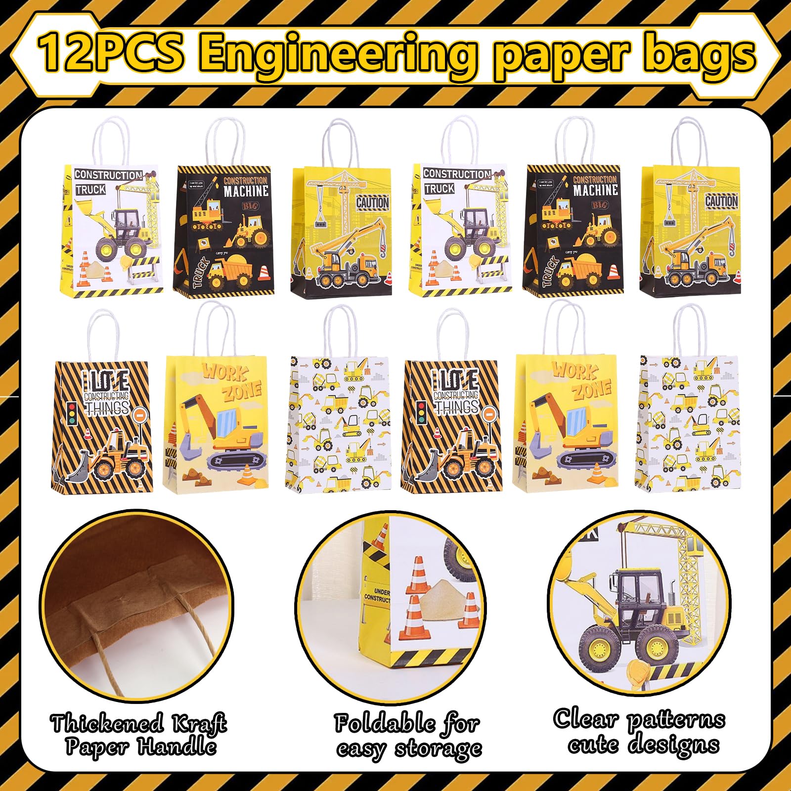 86 pezzi per cantiere, feste di compleanno, escavatore, accessori per feste di compleanno, 12 braccialetti Slap, 12 sacchetti regalo, 12 portachiavi, 50 adesivi per bambini, ragazzi e ragazze