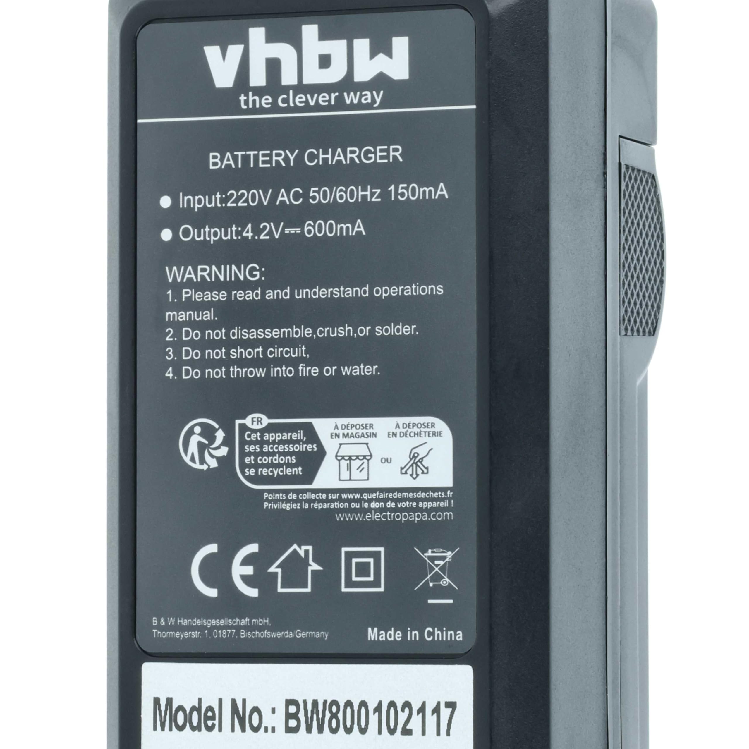 vhbw Ładowarka kompatybilna z Panasonic SDR-S45, SDR-S50, SDR-S70, SDR-T50, SDR-T70 baterii, kamer, DSLR -Wsparcie ładowania