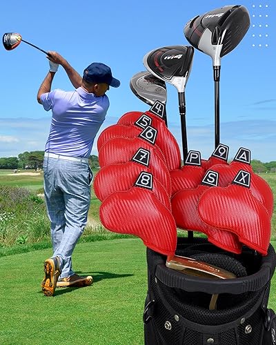 Miniatura 7 de Iron Golf Head Club Set,10pcs Golf Iron Covers, Black Leather Headcover Wedge Covers for Callaway Taylormade Ping Cobra RH and LH Etc