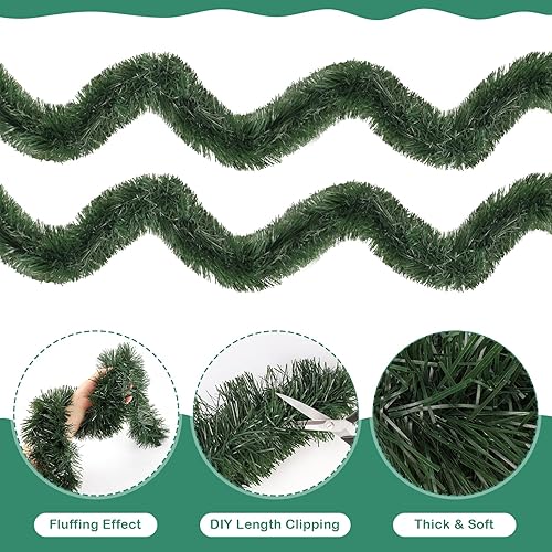 Miniatura 3 de Guirnalda de oropel de Navidad verde de 50 pies, guirnalda de vegetación artificial para decoración de árboles, guirnaldas de oropel metálico suave