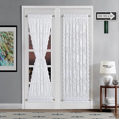 Miniatura 2 de Cortinas de encaje blanco de 52 x 72 pulgadas para puerta francesa. Cortinas de encaje para puerta de privacidad, filtro de luz y decoración del