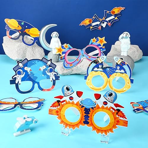Miniatura 3 de Woanger 32 anteojos de papel para el espacio exterior, suministros de decoración de cumpleaños, regalos de fiesta espacial, gafas temáticas de
