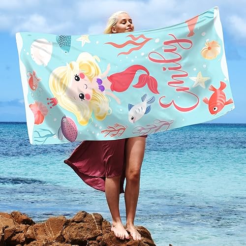 Miniatura 4 de NIBESSER Toallas de playa personalizadas con nombres para niños y adultos, microfibra de secado rápido, toalla de playa de viaje personalizada sin