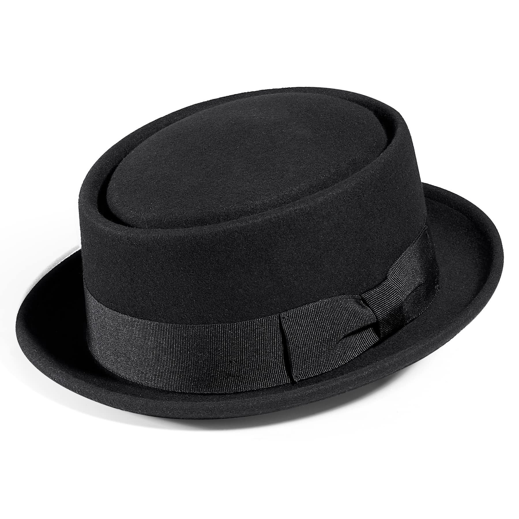 Men's Women Crushable Pork Pie Fedora Hats 100% Wool Felt Porkpie Hats equiped a Grosgrain Ribbon with a Bow