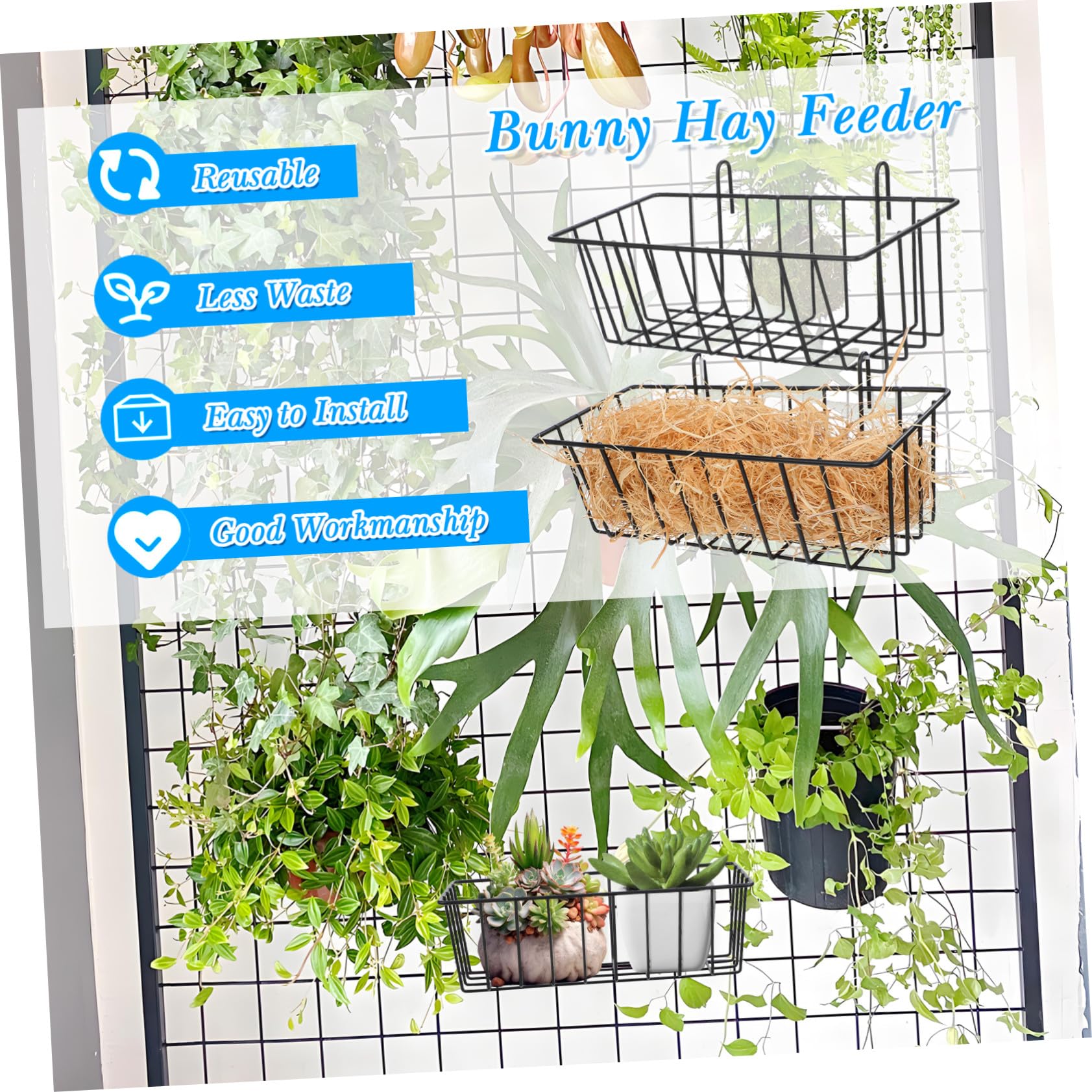 VICASKY 4 Pezzi Mangiatoia Appesa per Conigli e Piccoli Animali in Resistente Porta Fieno Antimorso Design e Adatta per Gabbie e Altri Animali Domestici