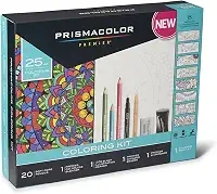 Prismacolor Lápis Premier Soft Core Kit de Livro de Colorir para Adultos com Liquidificador, Marcador de Ilustração, Borracha, Apontador e Livro de Colorir, 25 Peças