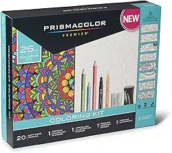 Prismacolor Lápis Premier Soft Core Kit de Livro de Colorir para Adultos com Liquidificador, Marcador de Ilustração, Borracha, Apontador e Livro de Colorir, 25 Peças