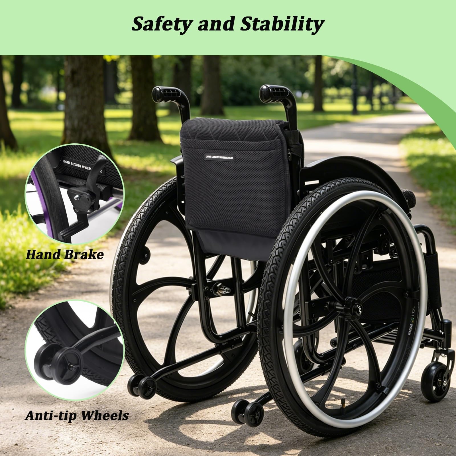 Silla de ruedas manual, Plegable, ultraligera, Aluminio, Autopropulsable,para minusválidos,Reposapiés abatibles,Frenos de mano(Sports,43cm/16.9in Seat)