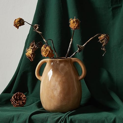 Miniatura 9 de Florero de cerámica marrón decorativo moderno jarrón de arcilla pequeño jarrón rústico de terracota para sala de estar, centros de mesa, comedor,